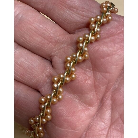 Vtg Long Necklace Champagne Gold Tone Seed Bead Weave Chain Delicate Flapper - Picture 3 of 8